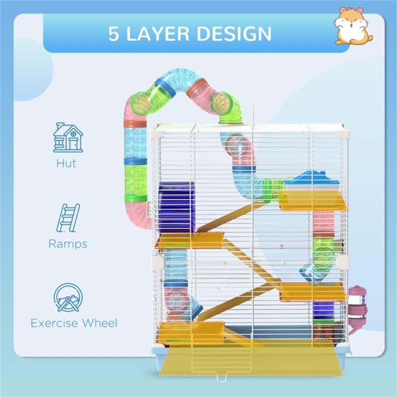 5-Tier Small Hamster Cage with Two Front Door and Multiple Pipes - 18" L x 11.75" W x 22.75" H