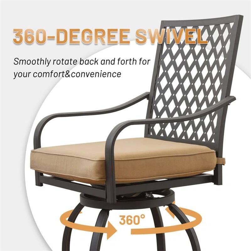 GDFStudio - Remy Outdoor Swivel Bar Stools Bistro Set with Cushions, 2 High Chairs