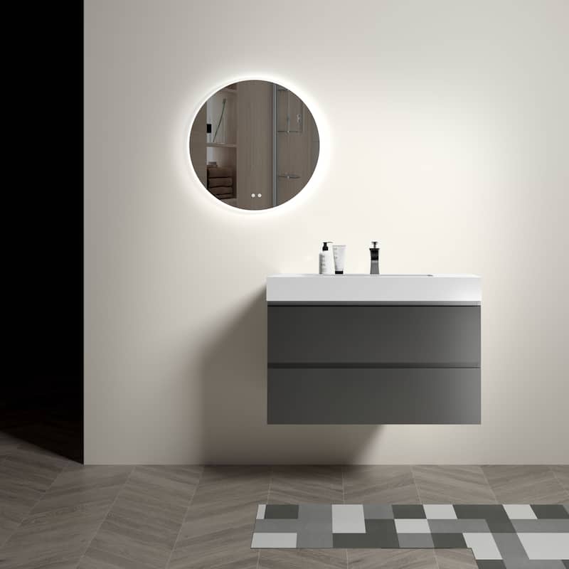 36"Bathroom Vanity with Sink,Storage Wall Mounted Floating Bathroom Vanity,One-Piece Black Sink Basin without Drain and Faucet