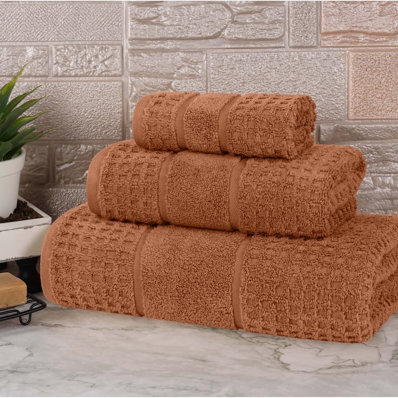 Superior Napa Zero Twist Cotton Waffle 3 Piece Bathroom Towel Set - Rust