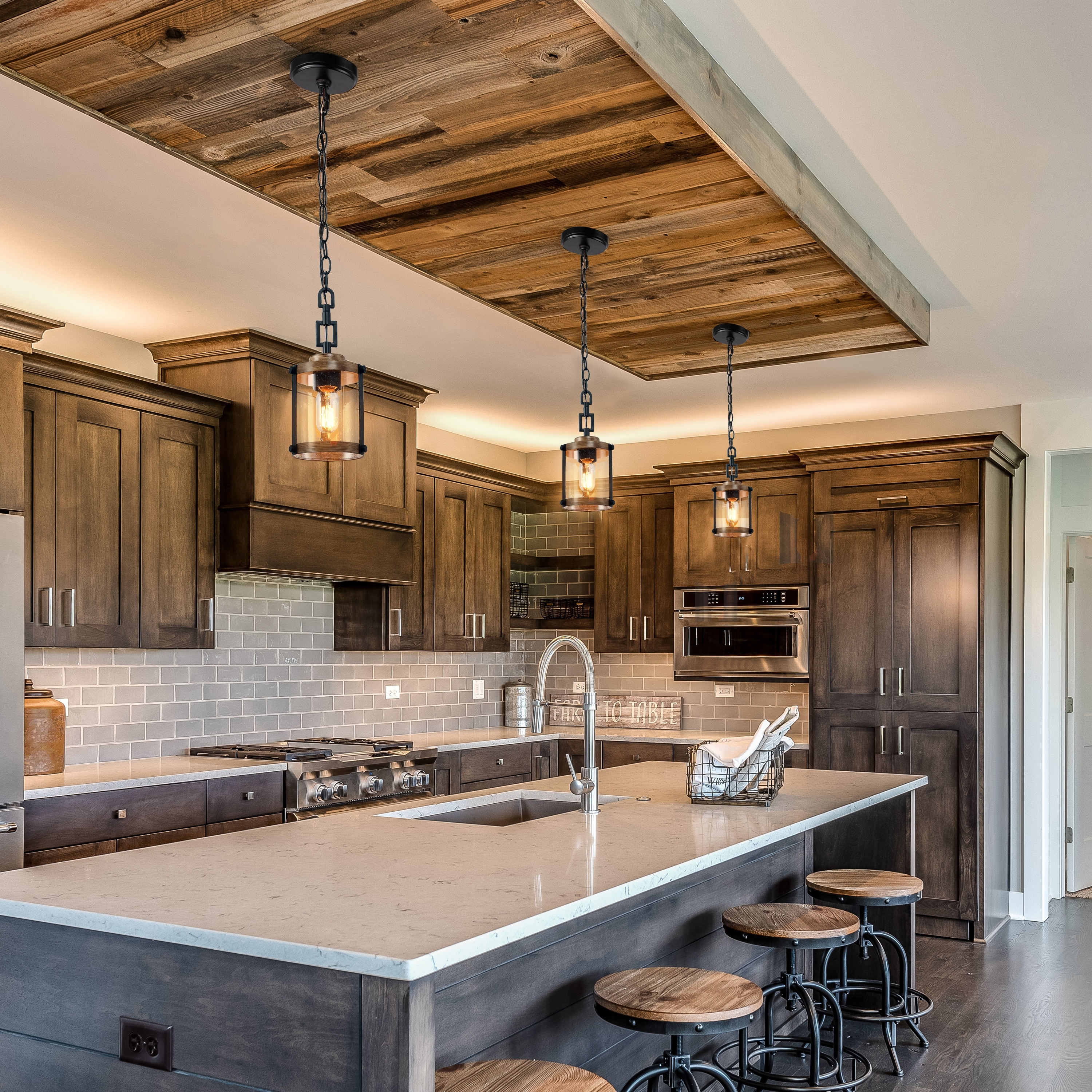 LALUZ Farmhouse 1-Light Mini Seeded Glass Pendant Light for Kitchen Island