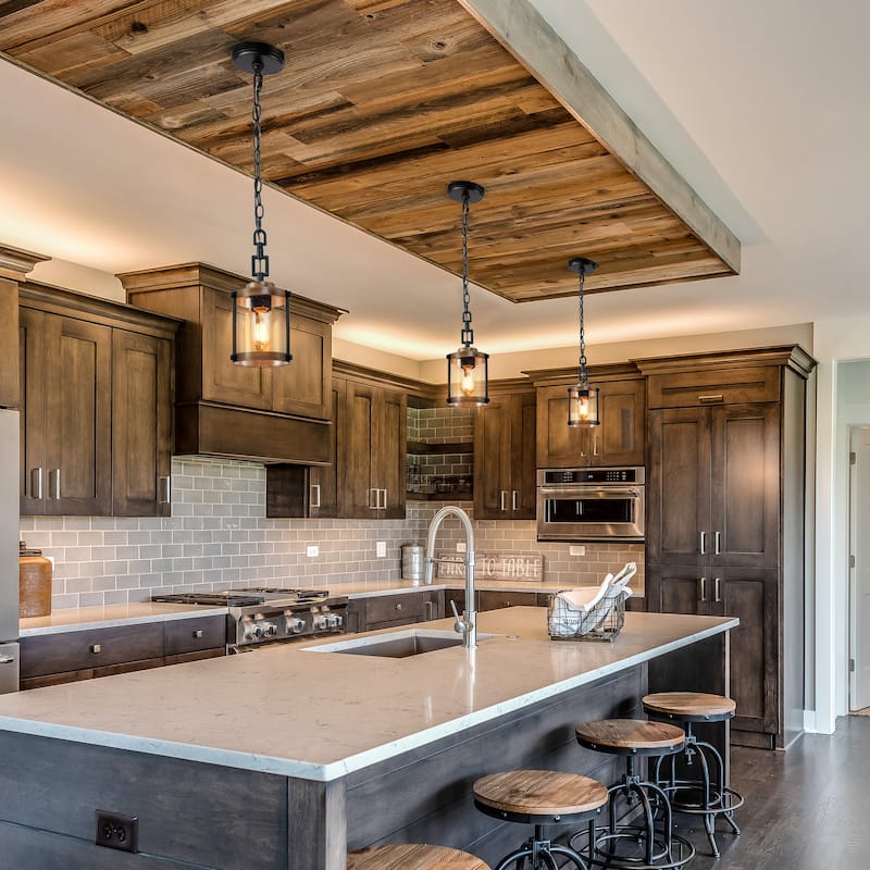 Farmhouse 1-Light Mini Seeded Glass Pendant Light for Kitchen Island