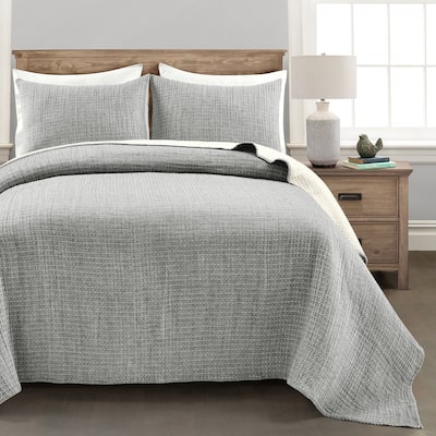 Lush Decor Solid Kantha Pick Stitch Woven Cotton 3-piece Quilt Set