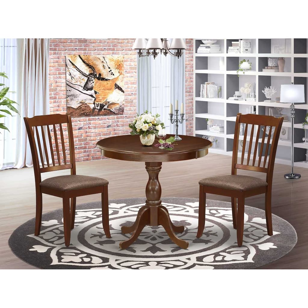 3-Piece Mahogany Finish Solid Wood Top - Round Dining Room Set - Seats 4