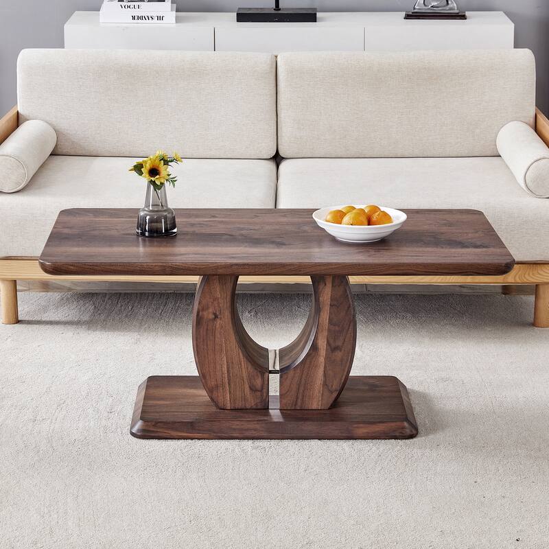Roomfitters Walnut MDF Coffee Table with Dark Brown Texture, Rectangular Minimalist Side Table for Cozy Interiors, Walnut