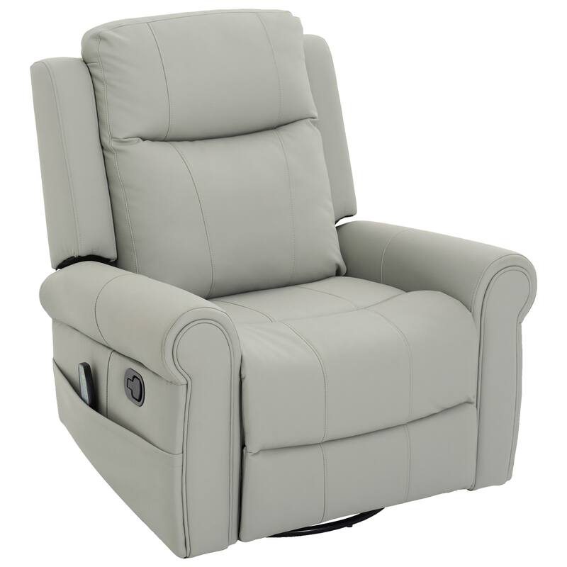 Manual Recliner 270°Swivel Rocker Chair PU Leather Recliner with Massage and Heating, Dual Reclining Positions and Side Pocket