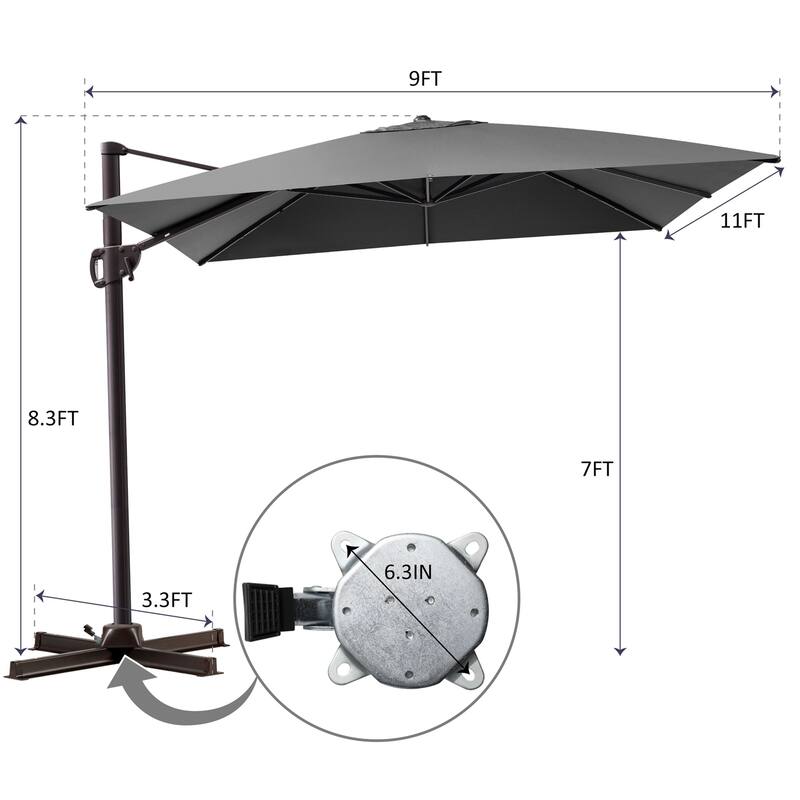 9 FT x 11 FT Outdoor Patio Cantilever-Offset Umbrella with Offset Base