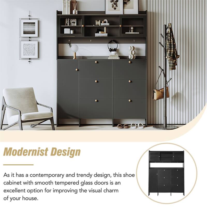 Multifunctional Shoe Cabinet with Storage Shelf and 6 Flip Drawers - N/A