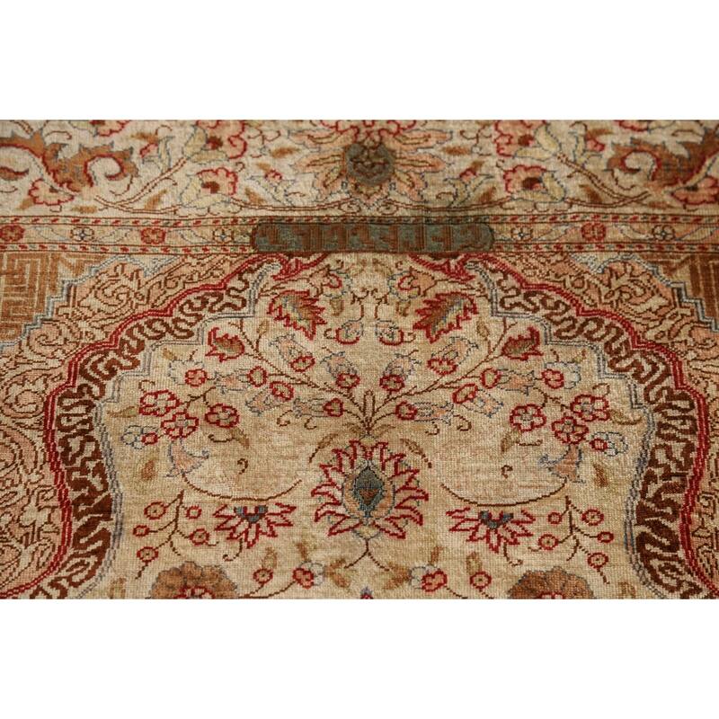 Hereke Vegetable Dye Turkey Foyer Rug Handmade Silk Carpet - 2'8" x 3'11"