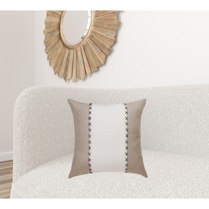 HomeRoots 20" X 20" Gray And Tan Linen Patchwork Zippered Pillow