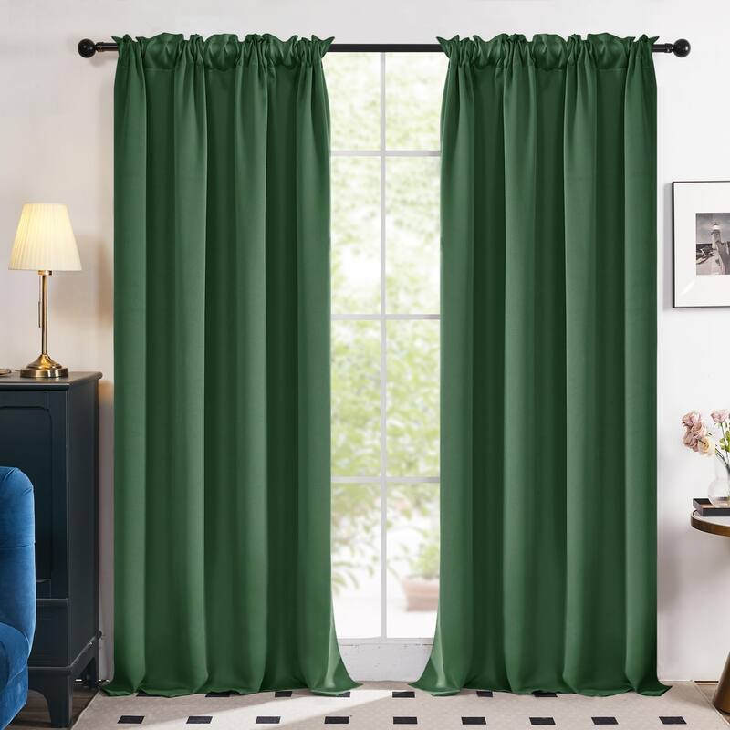 Deconovo Solid Rod Pocket Curtain Panel Pair, Set of 4 Panels - 52x63 Inch - Green