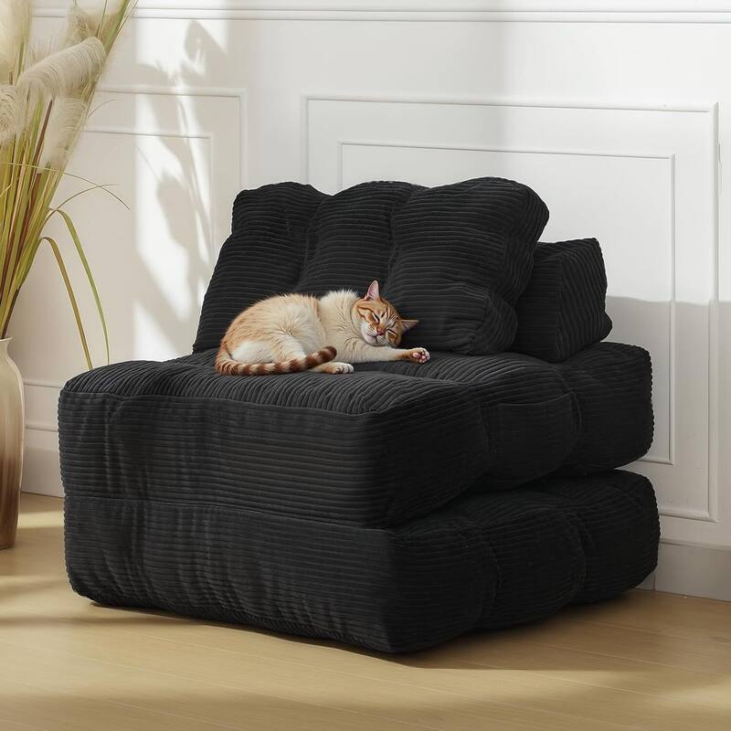 Folding Sofa Bed,Convertible Sleeper Chair with Pillow - Black