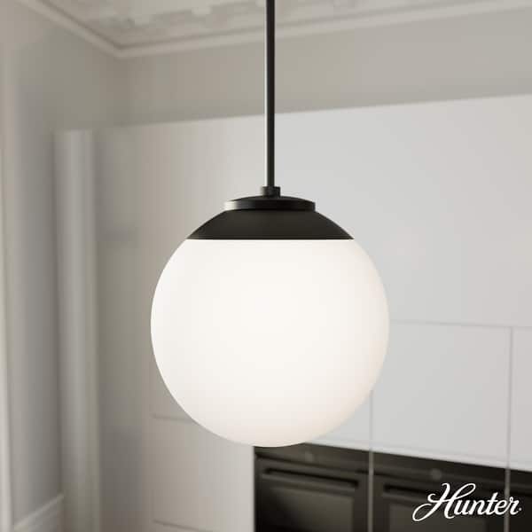 slide 2 of 10, Hunter Hepburn 1 Light Pendant - Kitchen Island, Bedroom, Foyer - Globe, Mid-Century Modern, Art-Deco 12" - Matte Black
