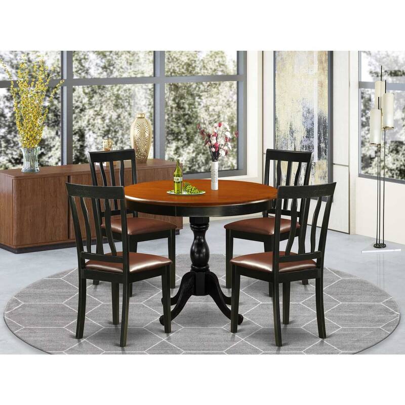 HomeStock 5-Piece Black and Cherry Finish Solid Wood Top Dining table with 4 Chairs with Slat Back