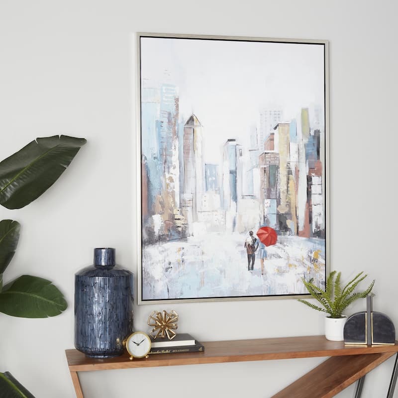 Canvas City Living Room Framed Wall Art with Silver Frame - Multi Colored - Roche River Decor