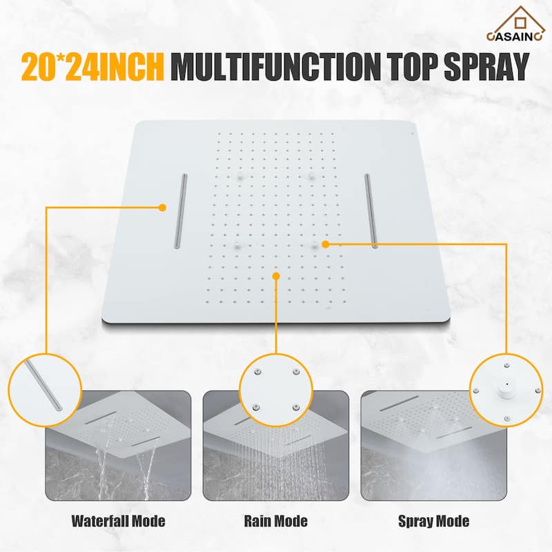 Luxury Thermostatic Shower System 5-Spray Patterns 20"x24" Ceiling Mount Fixed and Handheld Shower Head with 3 Body Sprayer Jets