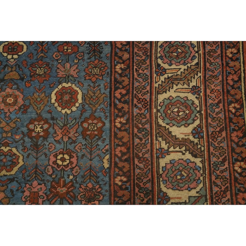Hand Knotted Oriental 100% Wool Carpet Traditional Floral Navy Blue & Blues Heriz (serapi) Area Rug - 10' 10'' X 8' 6''