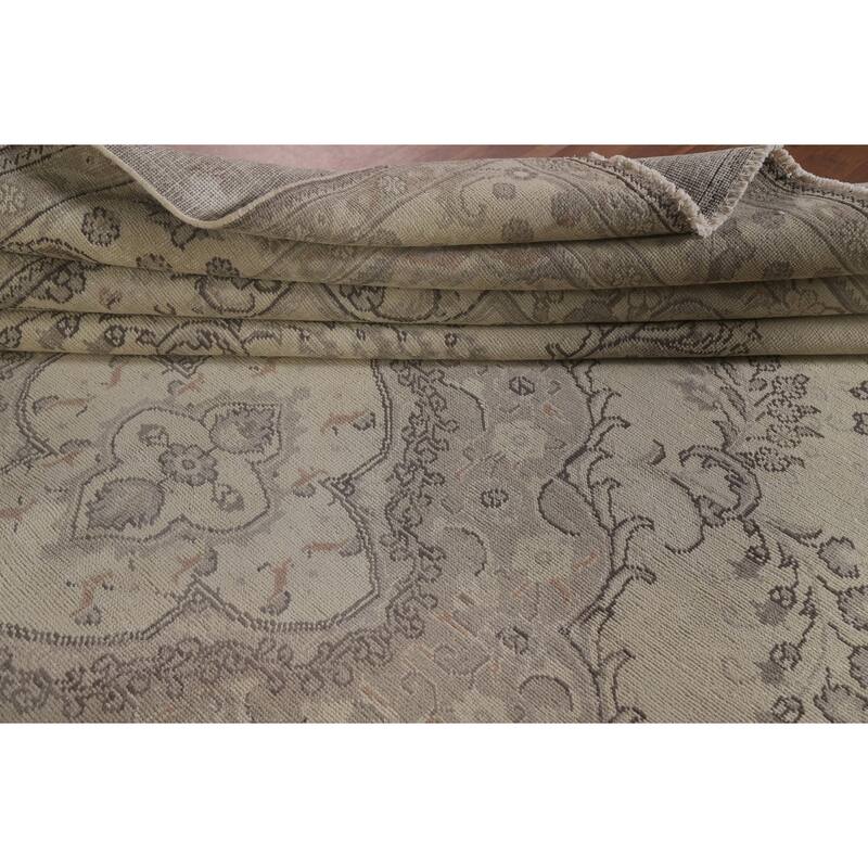 Hand Knotted Oriental 100% Wool Carpet Traditional Floral Beige & Ivories Tabriz Area Rug - 12' 4'' X 9' 10''
