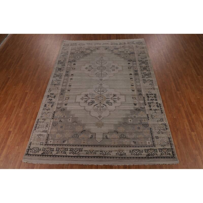 Heriz Serapi Indian Area Rug Handmade Beige Wool Carpet - 8'9" x 11'10"