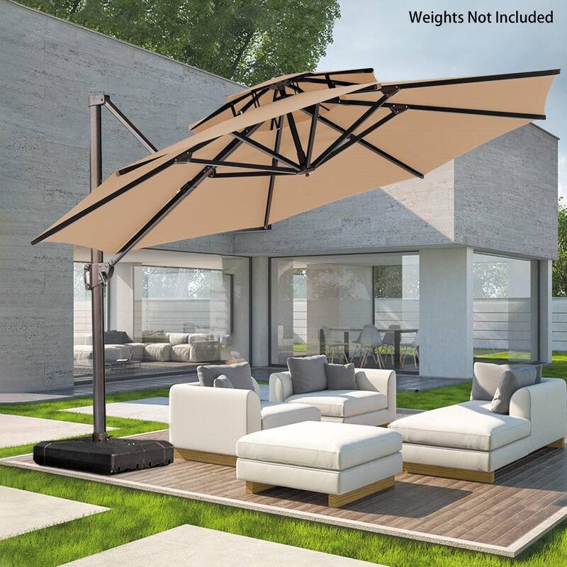 VredHom Luxury Double Top Patio Offset Cantilever Umbrella with Cross Stand