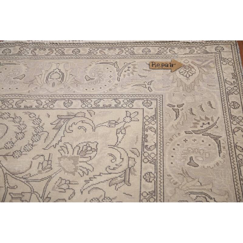 Hand Knotted Oriental 100% Wool Carpet Traditional Floral Beige & Ivories Tabriz Area Rug - 13' 2'' X 9' 10''