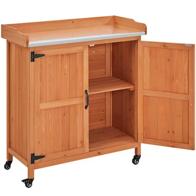 Yaheetech Garden Potting Bench Table Wooden Storage Cabinet