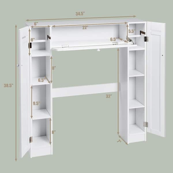 Allbest2you 5 Wooden Over Toilet Storage Cabinet Drop Door Spacesaver Bathroom White