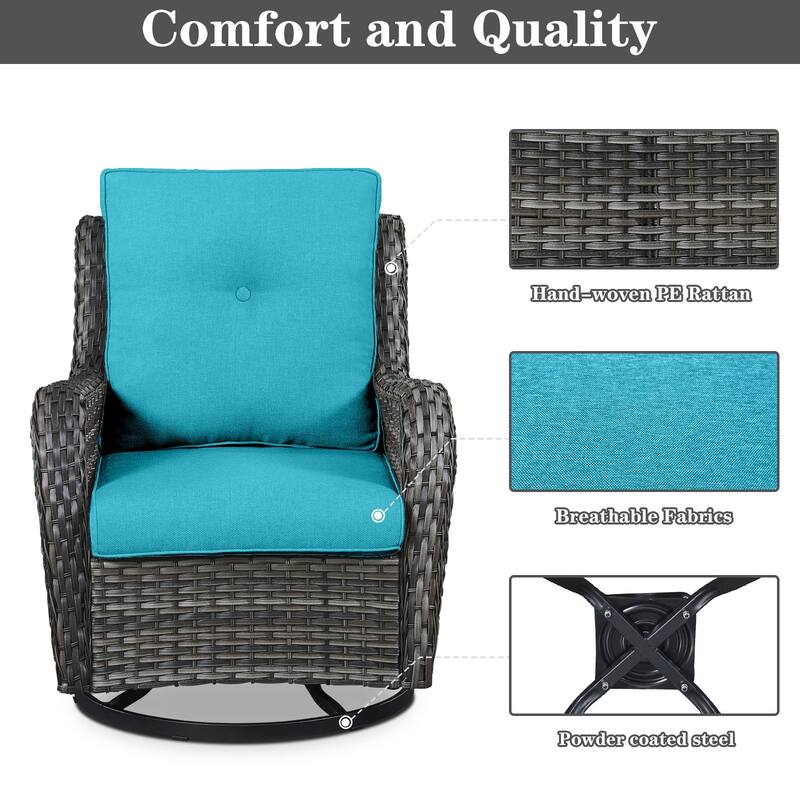 ArcoBay Wicker PE Rattan Outdoor Patio Swivel Glider Chairs with 4'' Olefin Cushions (2-Pack)