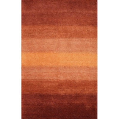 Hand Knotted Oriental 100% Wool Carpet Modern Stripe Oranges & Rust Gabbeh Area Rug - 7' 7'' X 5' 2''