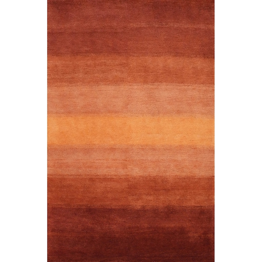Hand Knotted Oriental 100% Wool Carpet Modern Stripe Oranges & Rust Gabbeh Area Rug - 7' 7'' X 5' 2''
