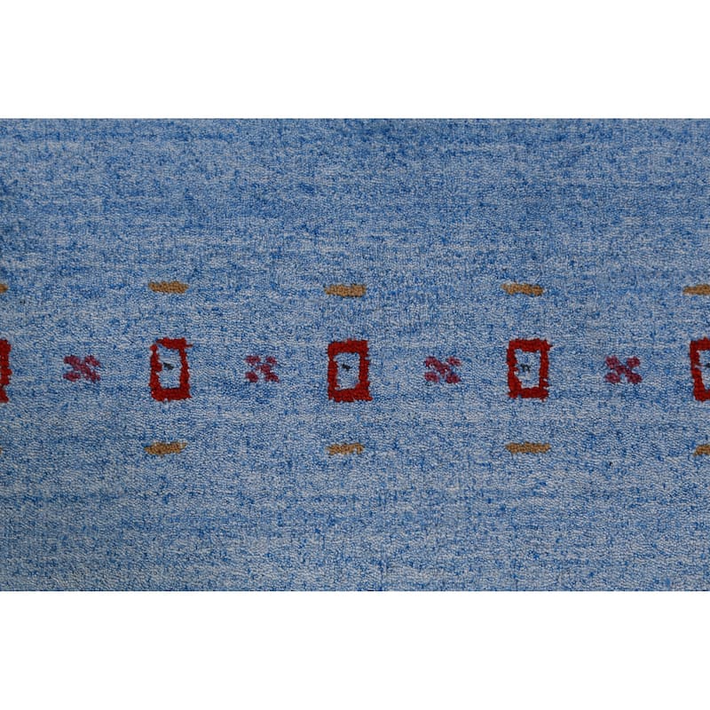 Blue Gabbeh Indian Runner Rug Handmade Wool Carpet - 2'6" x 9'10"