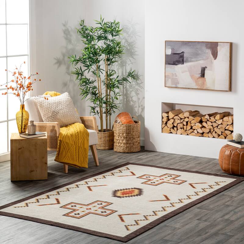 Nuloom Colbie SpinClean Tribal Machine Washable Area Rug - 5' x 8' - Ivory - Rectangle