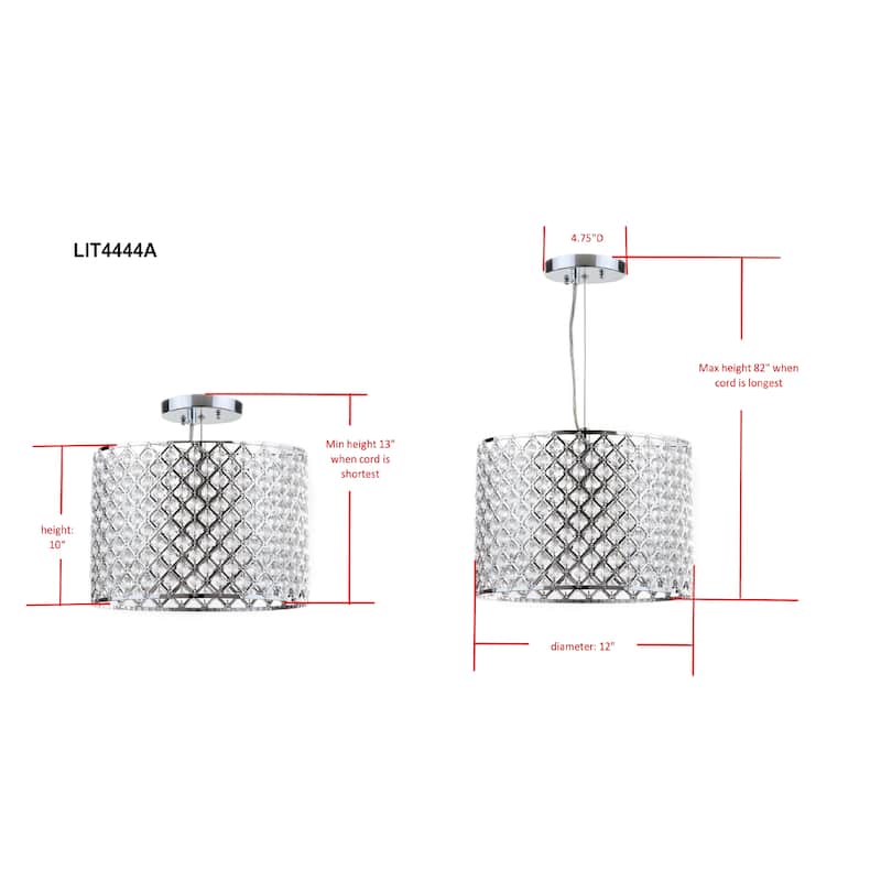 SAFAVIEH Lighting Sebnem 12-inch Chrome Beaded Adjustable Diamond Pendant - 12"x12"x13 - 82" - Chrome/Clear - 12Wx12Dx82H