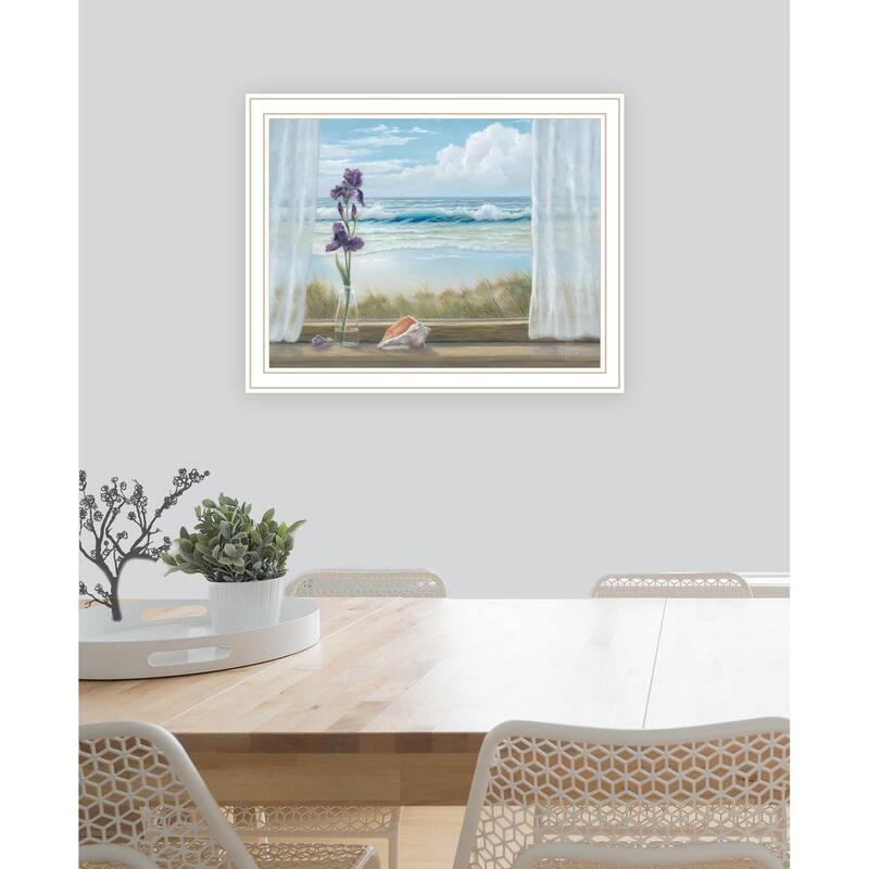 TrendyDecor4U Coastal "Irises on Windowsill" Framed Print Wall Art
