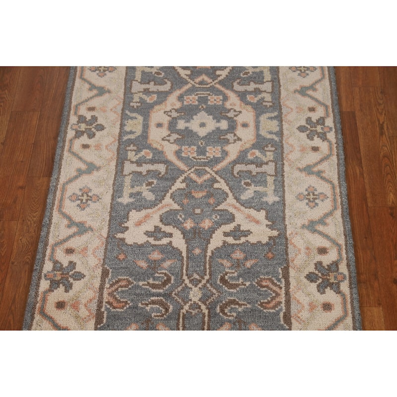 Oushak Indian Runner Rug Hand-Knotted Transitional Grey Wool Carpet - 2'7"x 8'0"