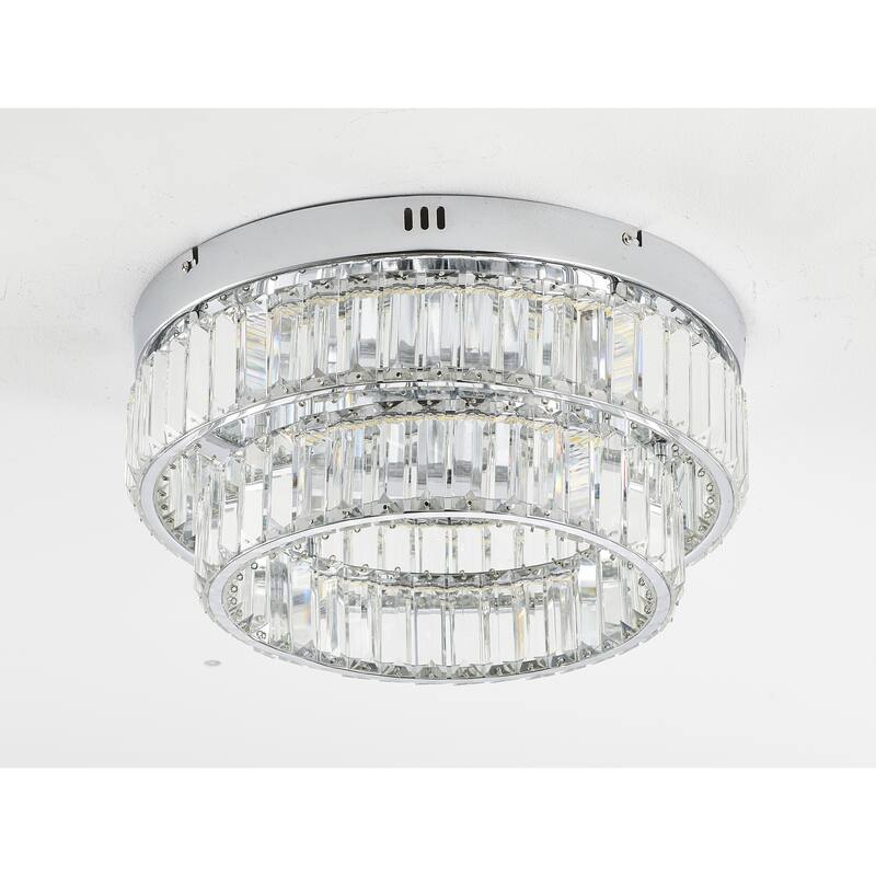 2-Light Chrome Dimmable LED Flush Mount With Clear Crystals
