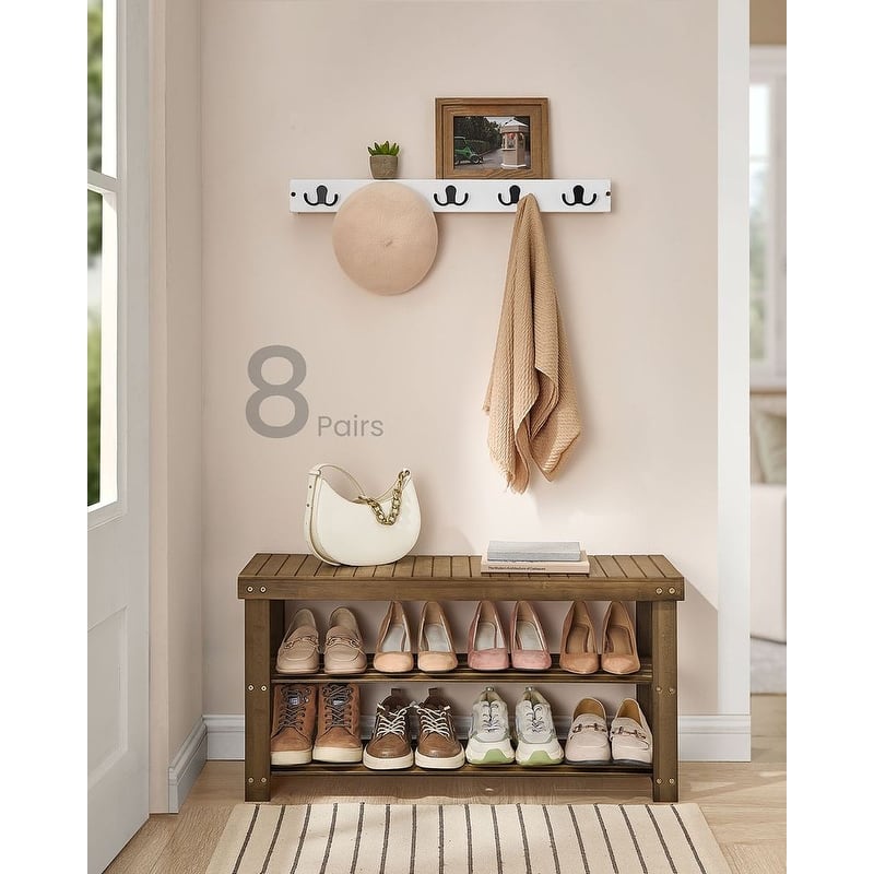3-Tier Wicker Shoe Rack Bench with Storage Shelf Ideal for Entryway or Hallway - 11.3"D x 27.6”W x 17.8"H