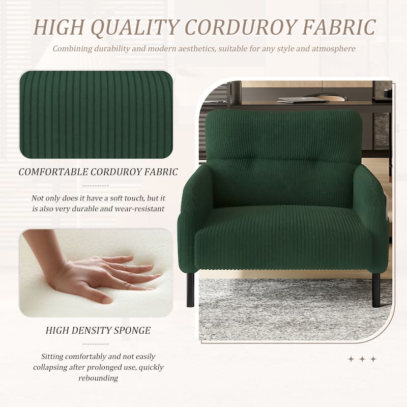 HOMEFUN Corduroy Upholstered Comfortable Single Wood Frame Armchair for Living room and Bedroom