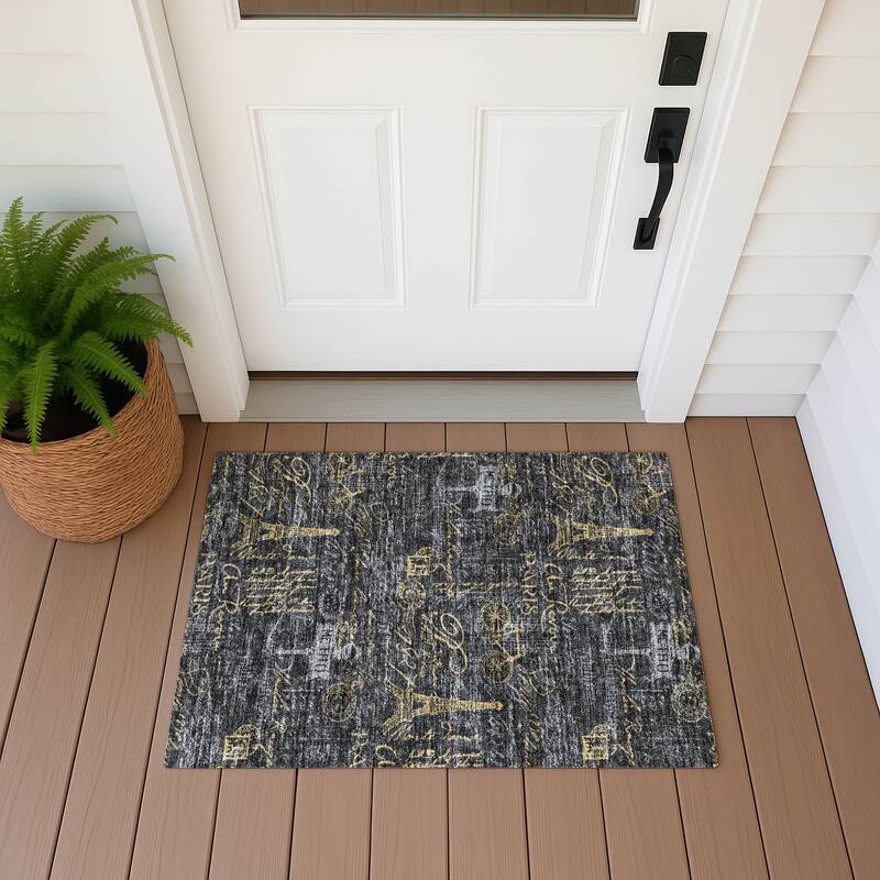 Machine Washable Indoor/ Outdoor Paris Chic Chantille Rug - Black - 1'8" x 2'6"