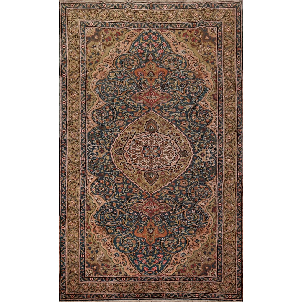 Vegetable Dye Anatolian Turkish Vintage Rug Handmade Blue Wool Carpet - 6'7" X 8'9"