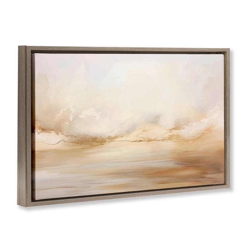 Stupell Neutral Abstract Horizon Line Framed Floater Canvas Wall Art Design By LSR Creative Studio