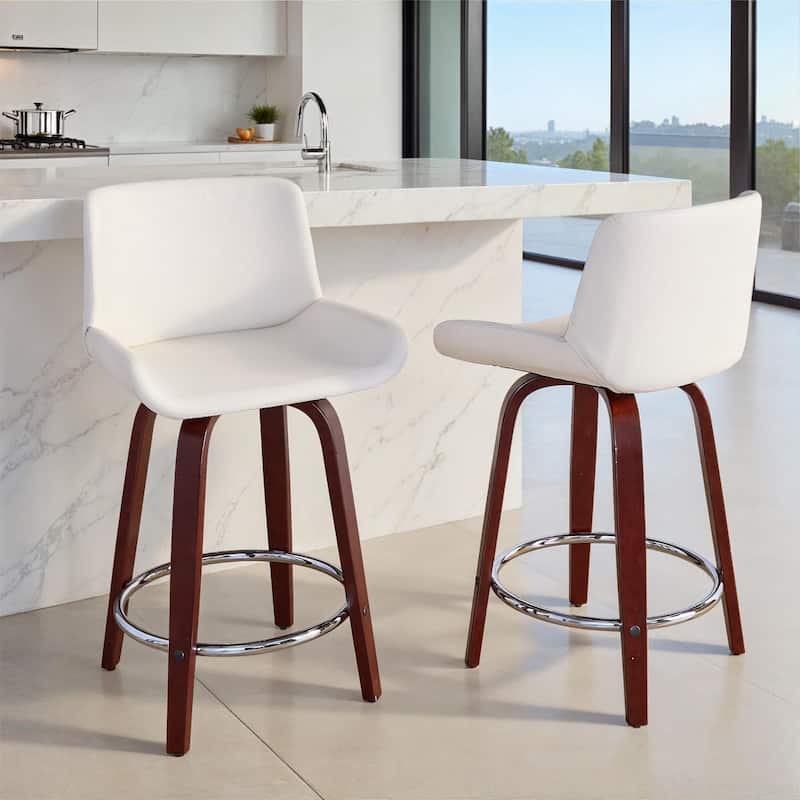 Santi Upholstered 24" Fixed-Height Counter Stool - Set of 2 - White Faux Leather