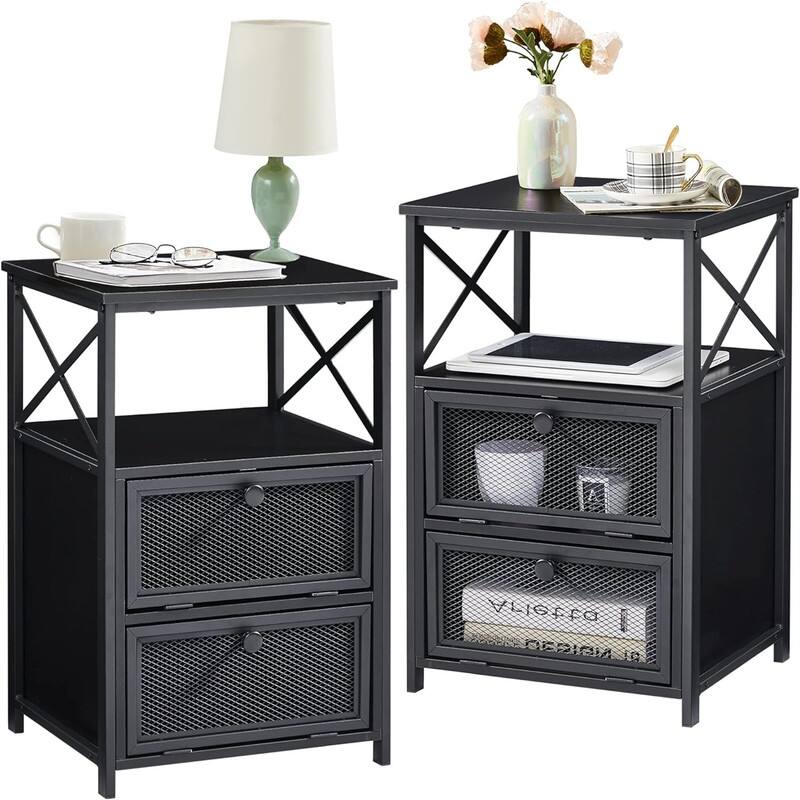 odern Night Stand with Storage Space - Black