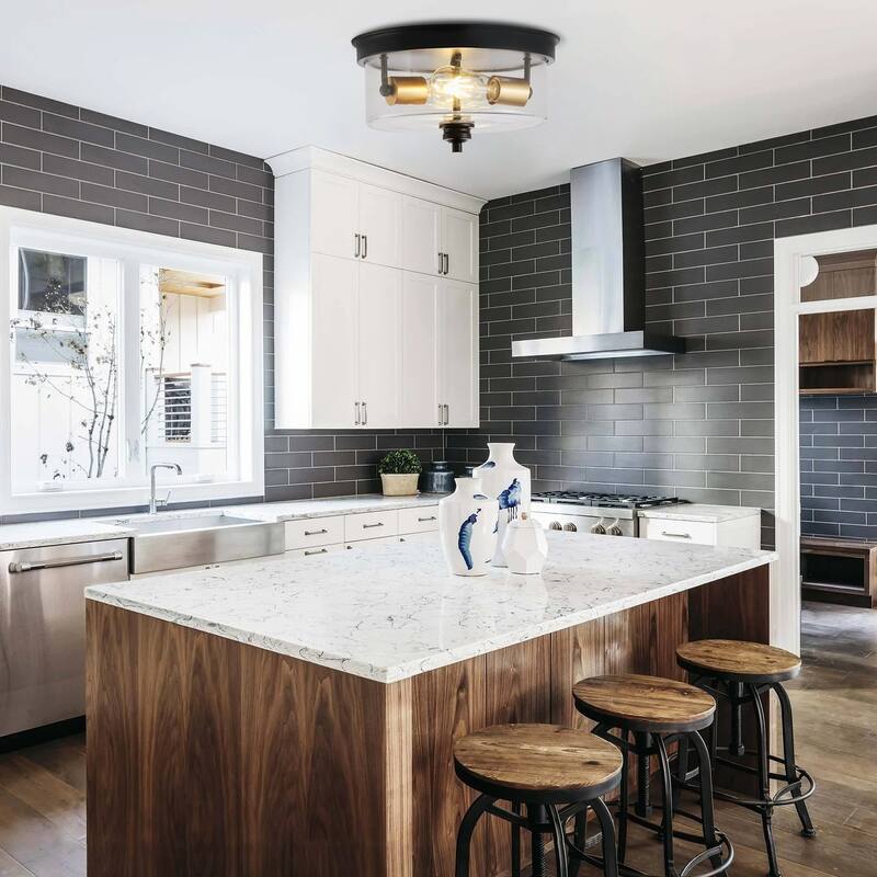 13 inch 2-Light Farmhouse Close to Ceiling Lighting Fixture with Clear Glass Shade for Entryway, Kitchen