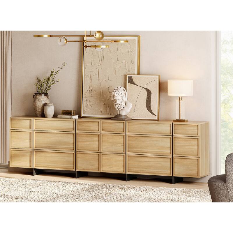 WAMPAT Modern Sideboard Buffet Cabinet with 9 Drawers, Multifunctional Sideboard with Large Storage and T-Shaped Legs