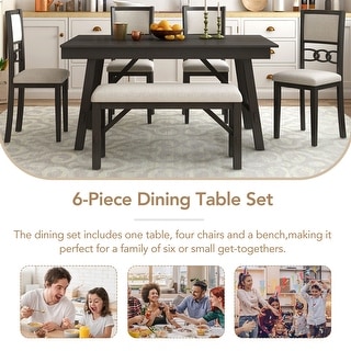 6-Piece Dining Set Espresso Dining Table with 4 Dining Chairs & Bench ...
