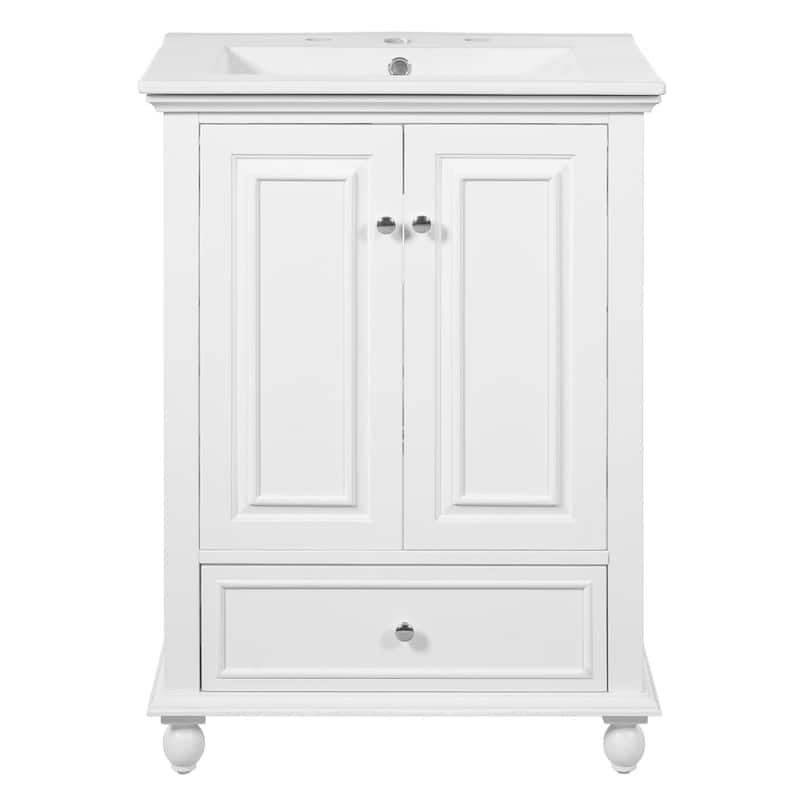 24" Bathroom Vanity with Ceramic Sink, Storage Cabinet with Soft-Close Doors and Drawer with Dividers