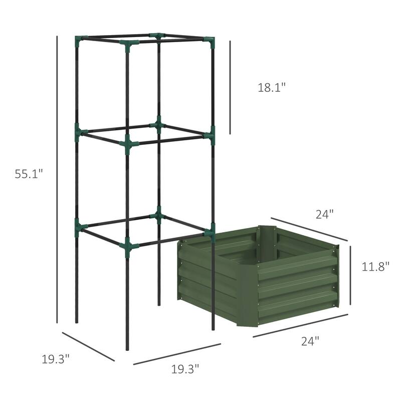 Galvanized Steel Raised Garden Bed with Adjustable Trellis for Vegetables Fruits and Flowers Outdoor Planter
