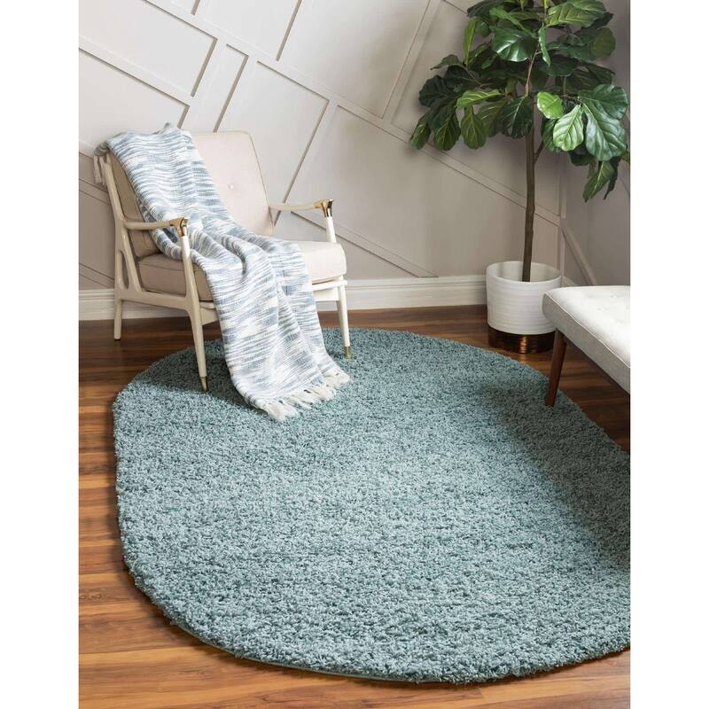Shag Laurian Collection Area Rug - 5'x8' Oval - Light Slate Blue