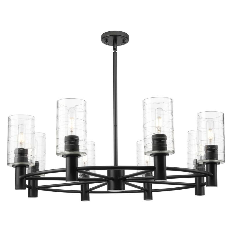 Innovations Lighting Downtown Urban - Crown Point - 8 Light 32" Stem Hung Chandelier with 7" Shade - Deco Swirl/Matte Black